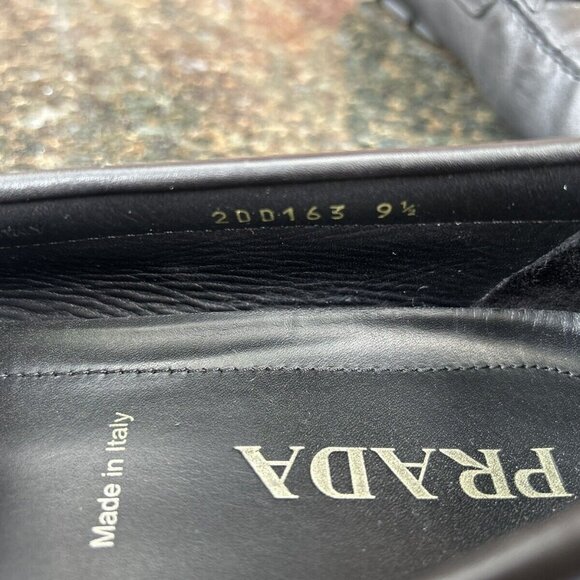 AUTH PRADA LEATHER LOGO LOAFER/BUSINESS SHOE 2DD163 BLACK LEATHER US 10.5 - Picture 4 of 8